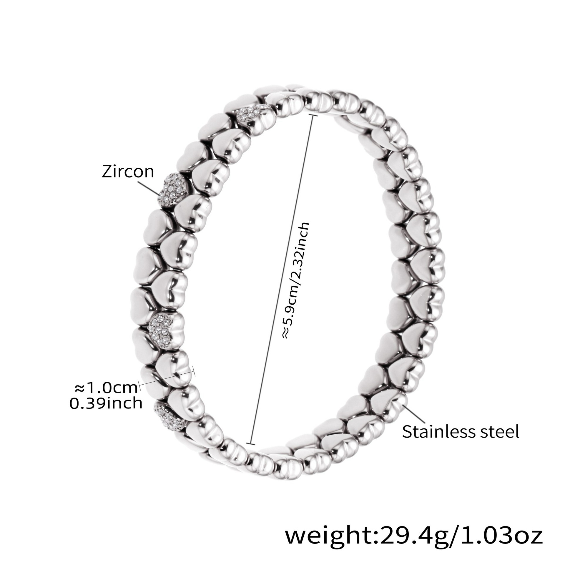 Vintage Double Layer Heart Rhinestone Elastic Bracelet with Heart Pendant Two Styles