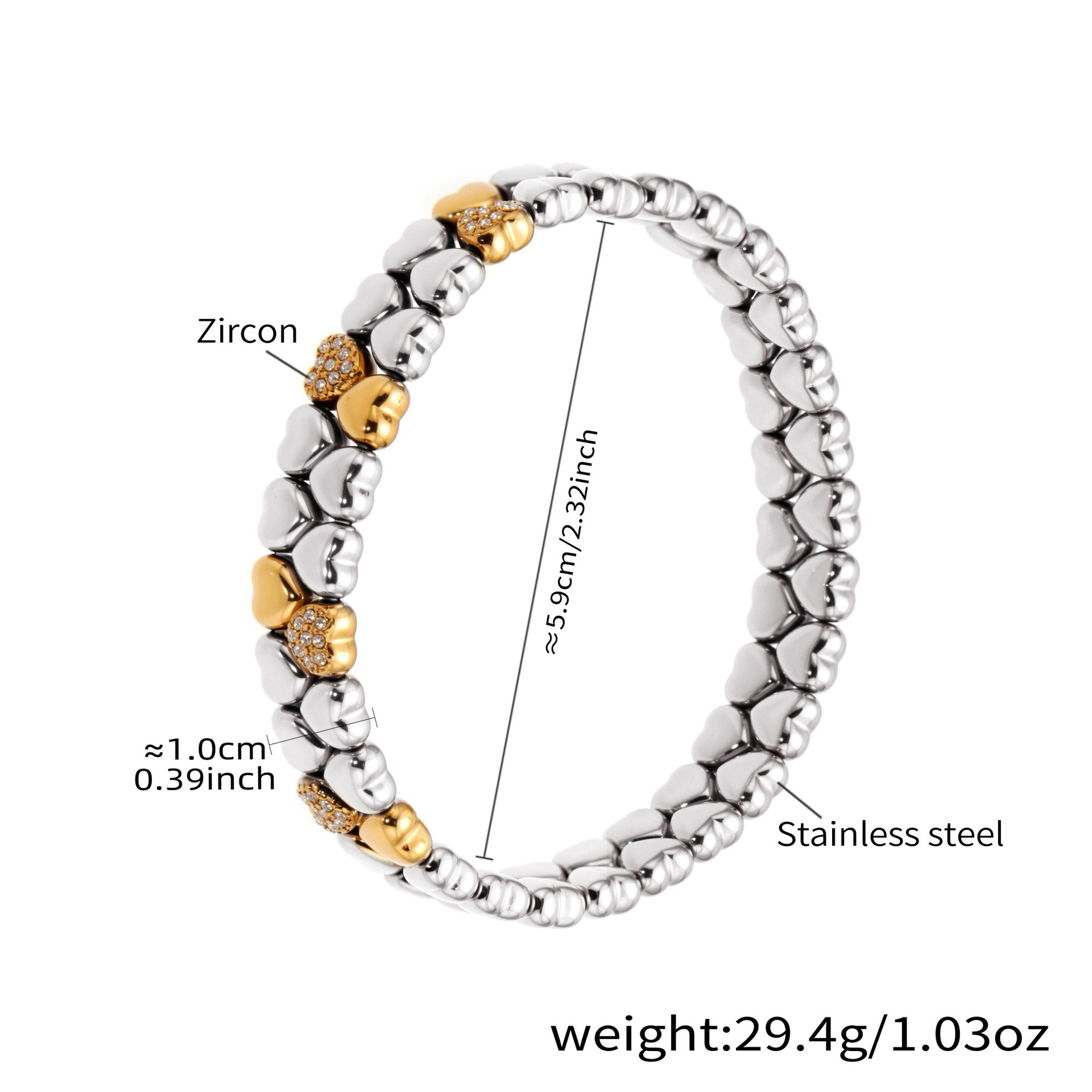 Vintage Double Layer Heart Rhinestone Elastic Bracelet with Heart Pendant Two Styles