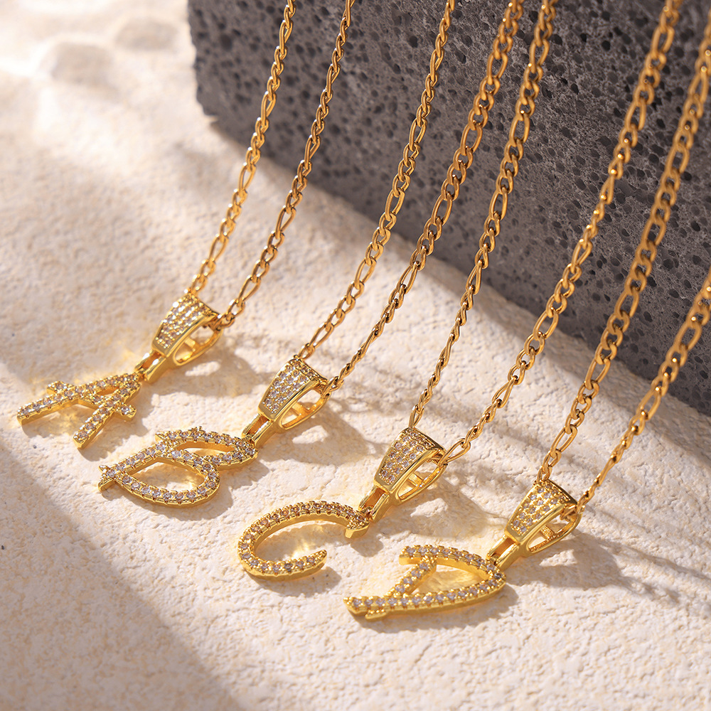 Zircon Letter Pendant Necklace 26 Alphabet Charms