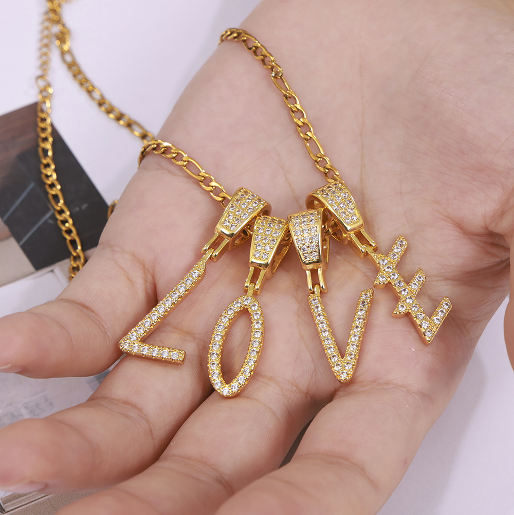 Zircon Letter Pendant Necklace 26 Alphabet Charms