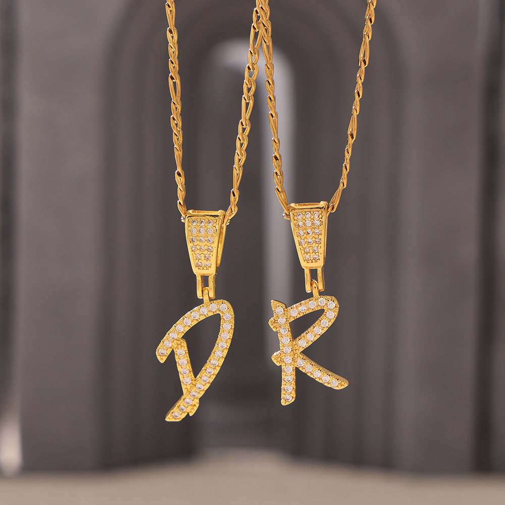 Zircon Letter Pendant Necklace 26 Alphabet Charms