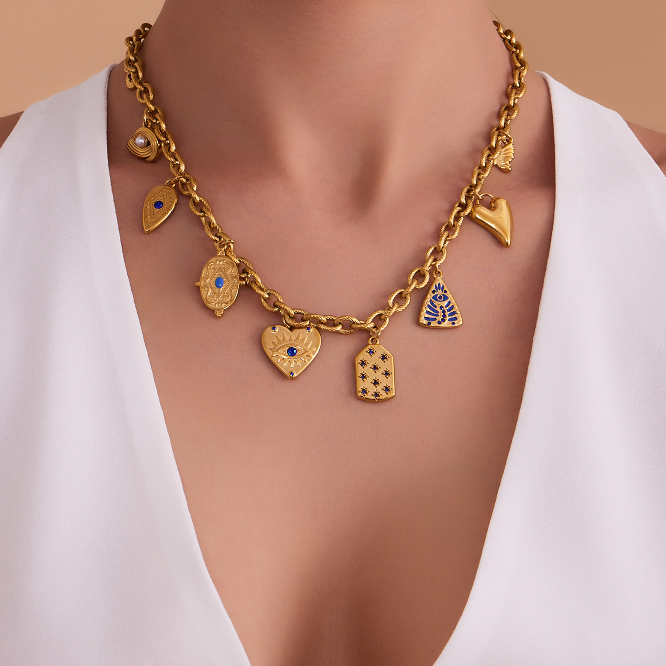 Vintage Enamel and Zircon Multi-Pendant Necklace and Bracelet Set