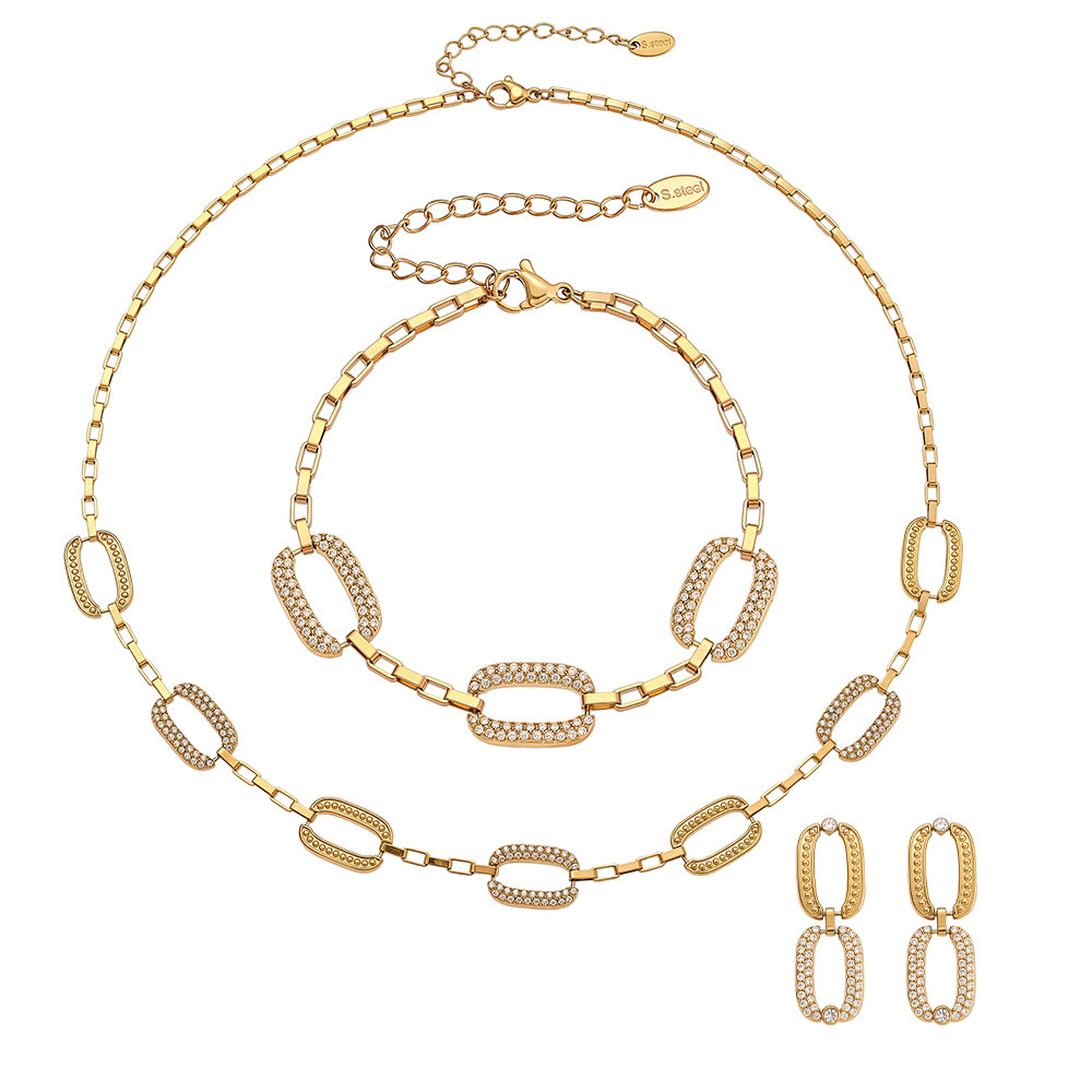 Handcrafted Rectangular Full Rhinestone Necklace Bracelet and Earring Set