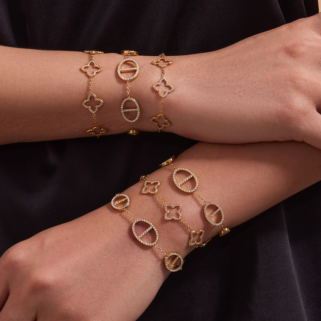 Luxury Full Rhinestone Bracelets Sun Design and Four Leaf Clover Design