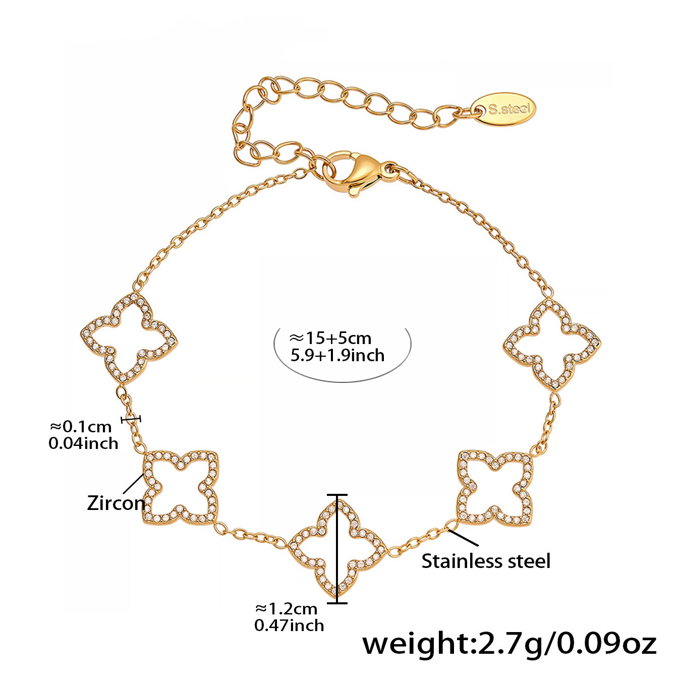 Luxury Full Rhinestone Bracelets Sun Design and Four Leaf Clover Design