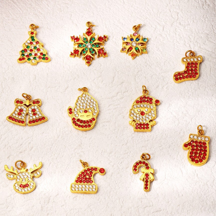Stainless Steel Christmas Series Zircon DIY Pendants 11 Designs Available