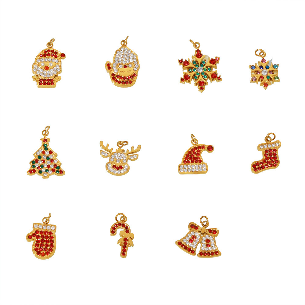 Stainless Steel Christmas Series Zircon DIY Pendants 11 Designs Available