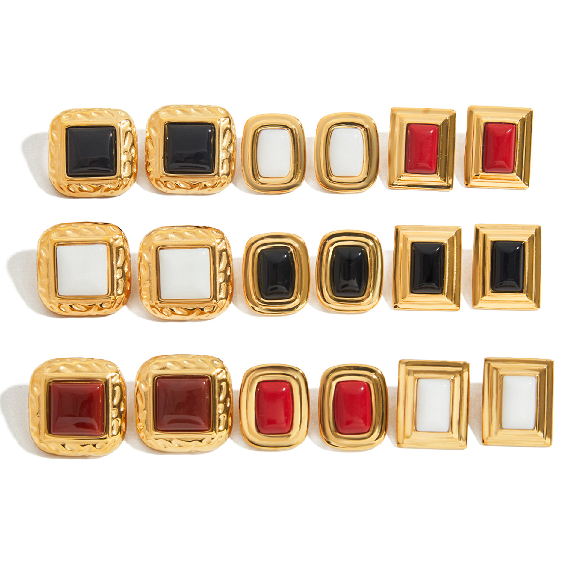 Three Styles Stainless Steel Agate Stud Earrings