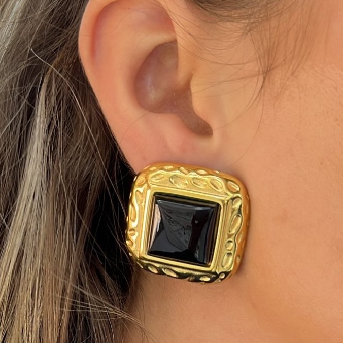 Three Styles Stainless Steel Agate Stud Earrings