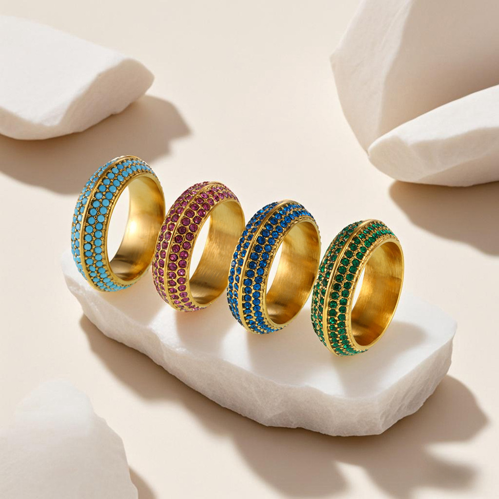 Luxury Four Row Full Zircon Stainless Steel Ring