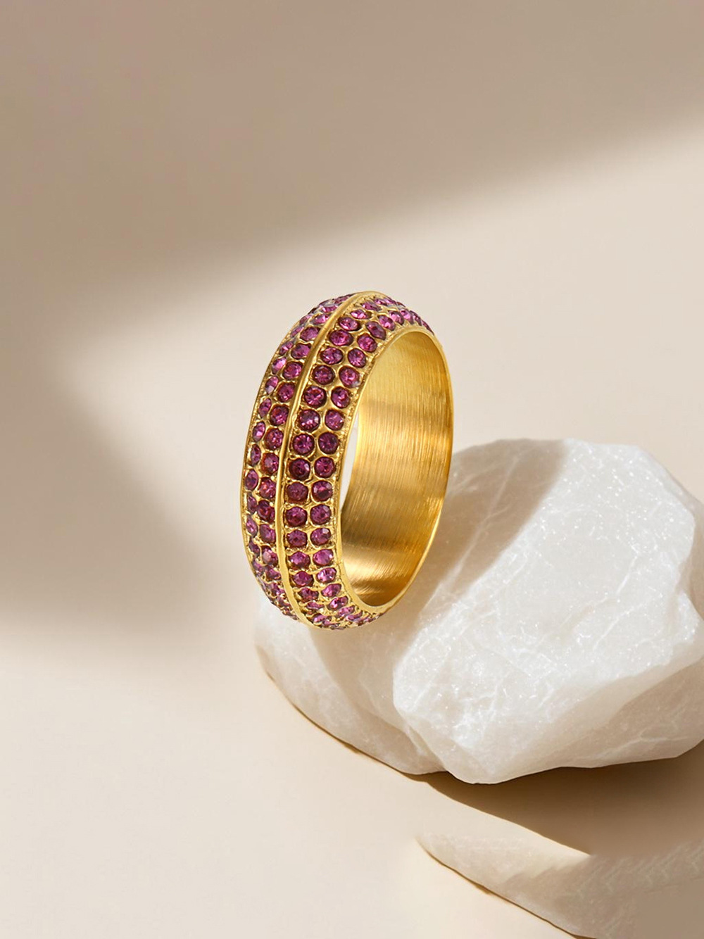 Luxury Four Row Full Zircon Stainless Steel Ring