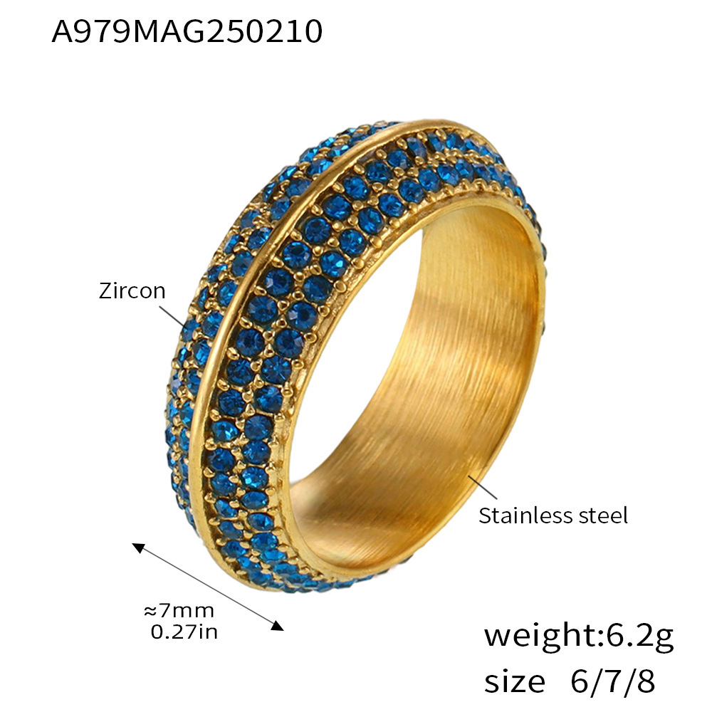 Luxury Four Row Full Zircon Stainless Steel Ring