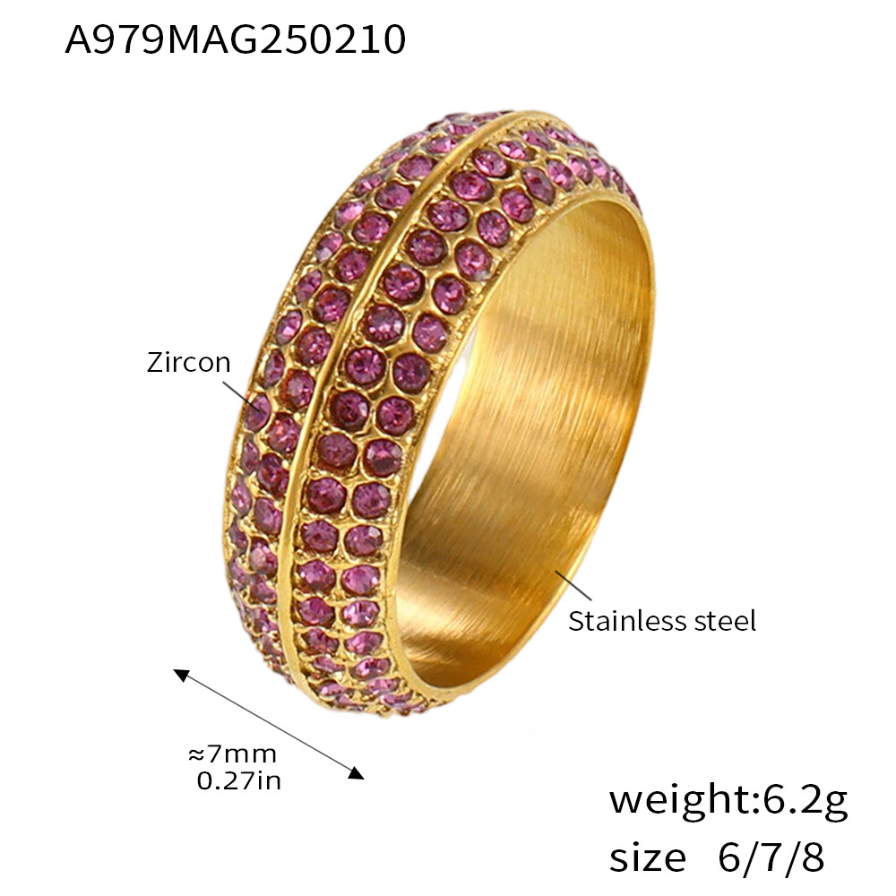 Luxury Four Row Full Zircon Stainless Steel Ring