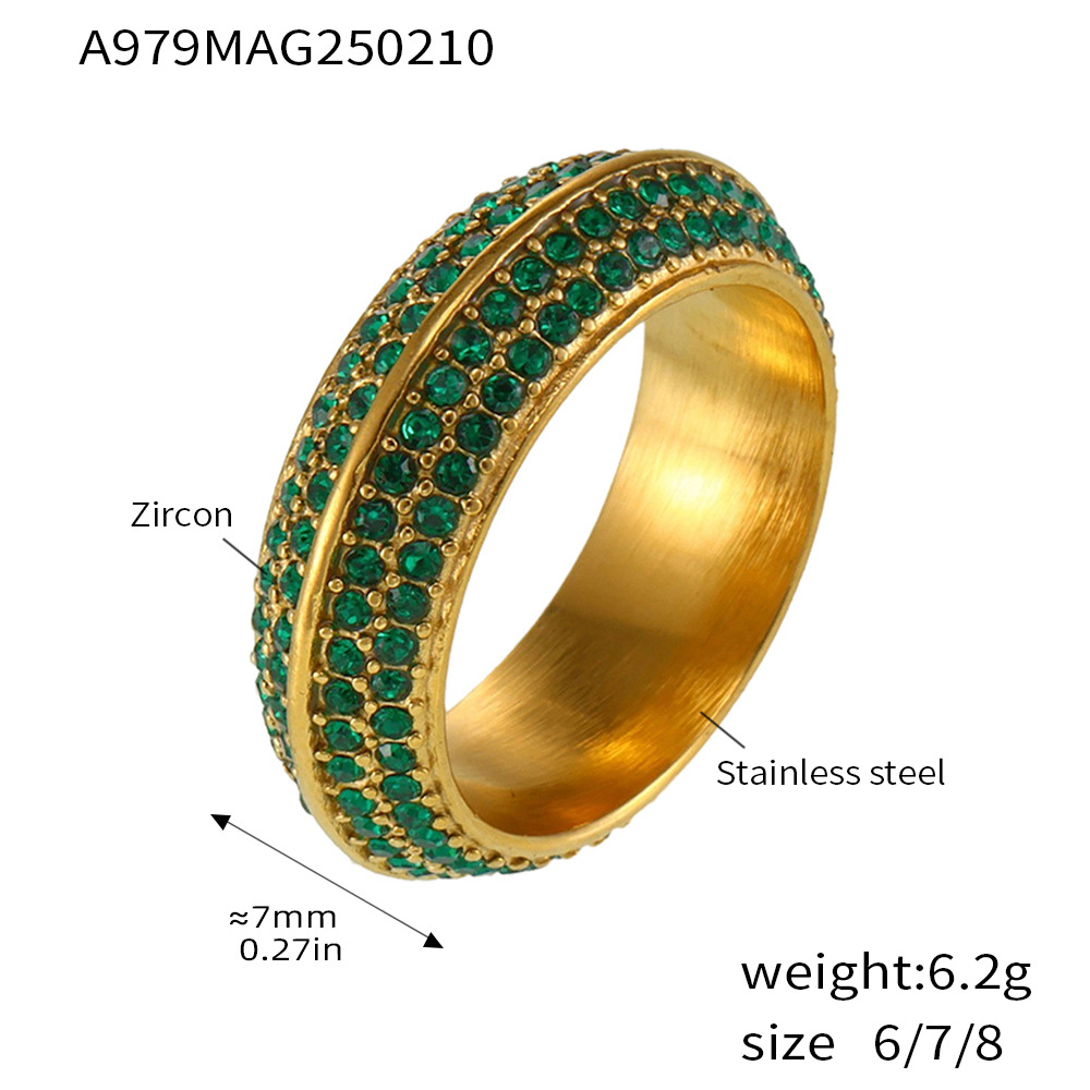 Luxury Four Row Full Zircon Stainless Steel Ring
