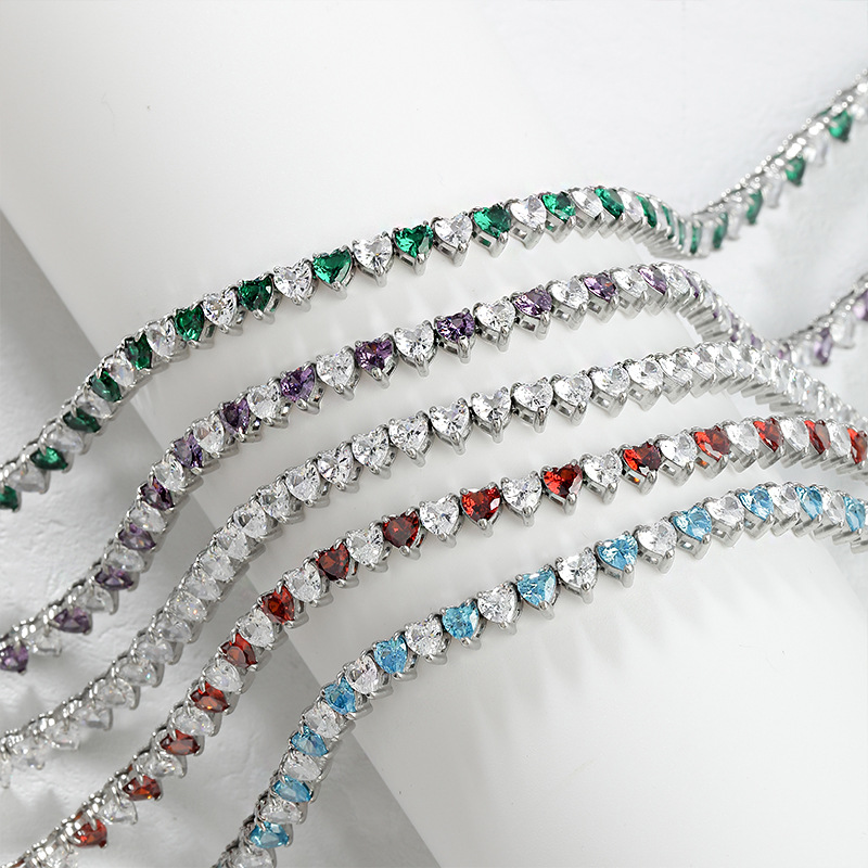 Premium Stainless Steel Zircon Heart Necklace Tennis Chain Customizable Colors