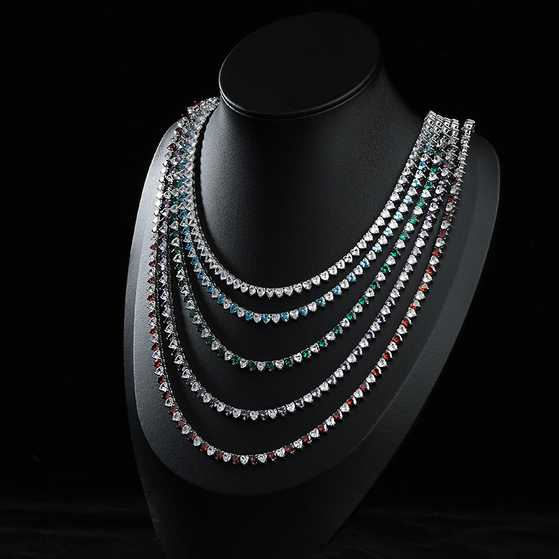 Premium Stainless Steel Zircon Heart Necklace Tennis Chain Customizable Colors