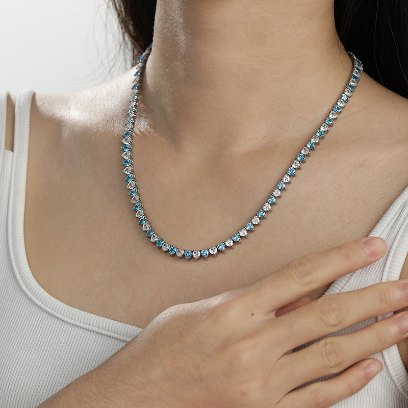 Premium Stainless Steel Zircon Heart Necklace Tennis Chain Customizable Colors