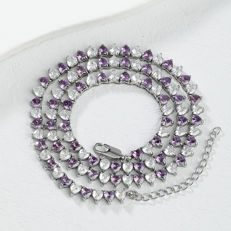 Premium Stainless Steel Zircon Heart Necklace Tennis Chain Customizable Colors