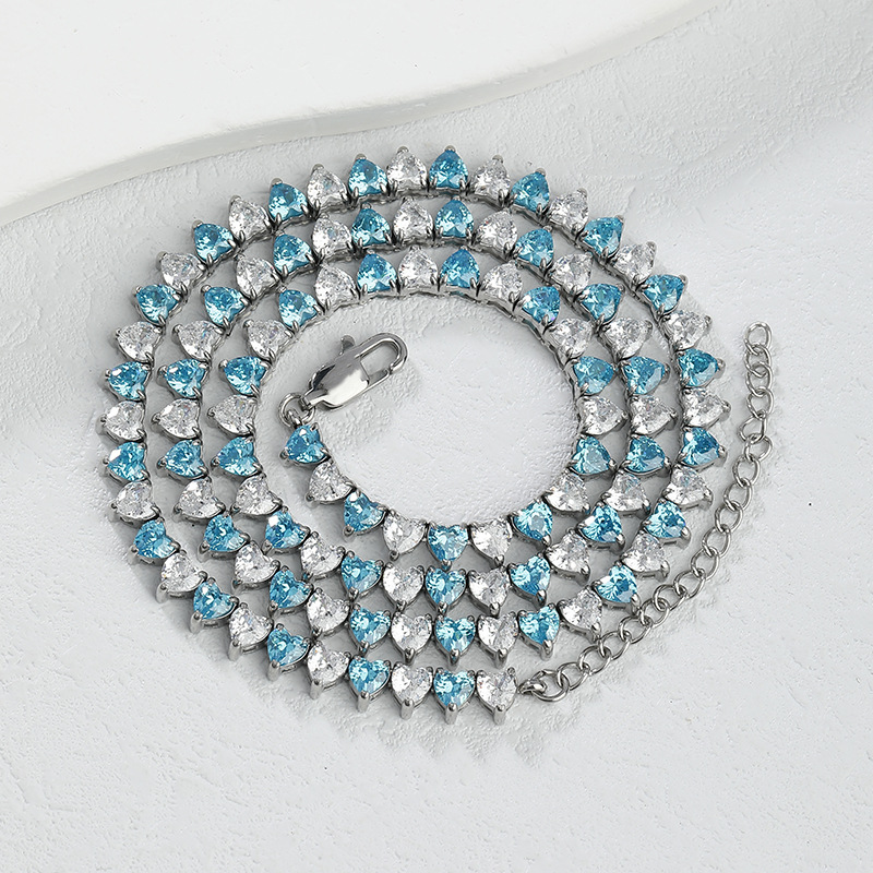 Premium Stainless Steel Zircon Heart Necklace Tennis Chain Customizable Colors