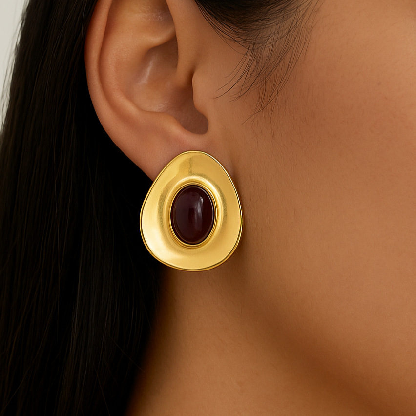 Stainless Steel Amber Resin Earrings Luxury Style for Women