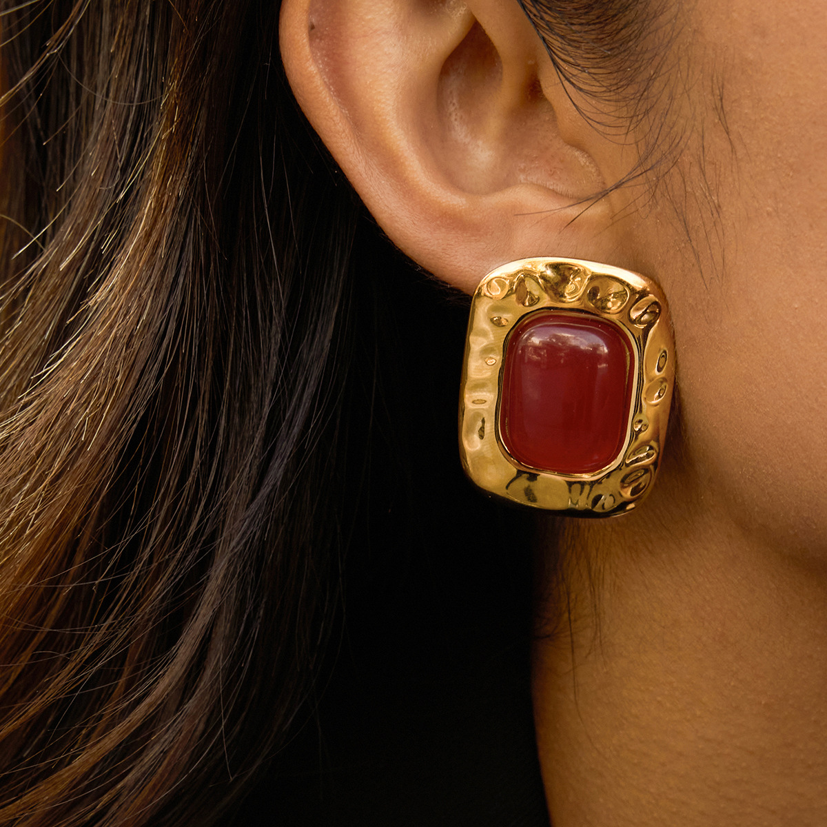 Stainless Steel Amber Resin Earrings Luxury Style for Women