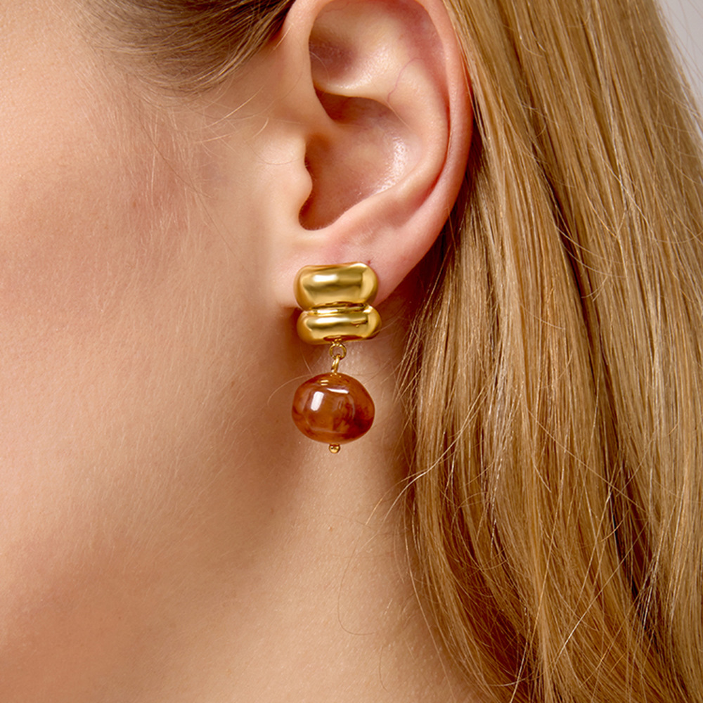 Stainless Steel Amber Resin Earrings Luxury Style for Women