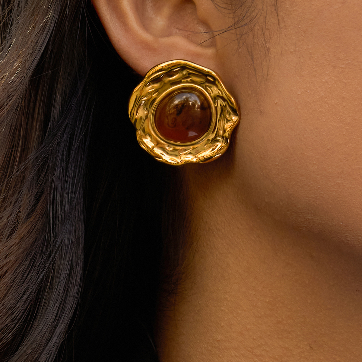 Stainless Steel Amber Resin Earrings Luxury Style for Women