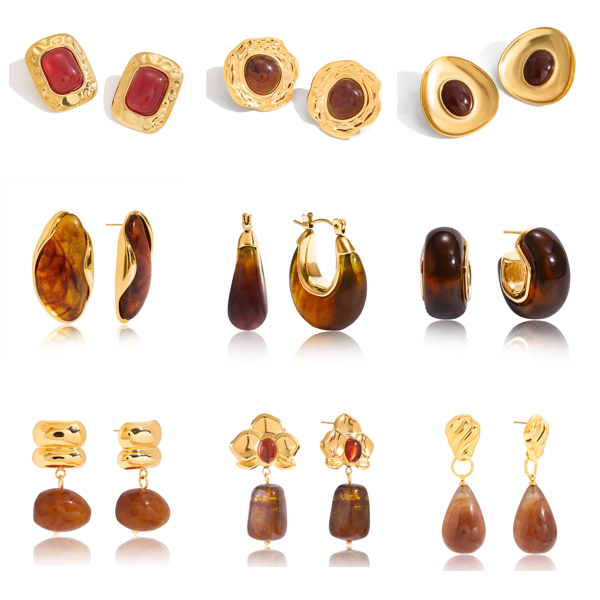 Stainless Steel Amber Resin Earrings Luxury Style for Women