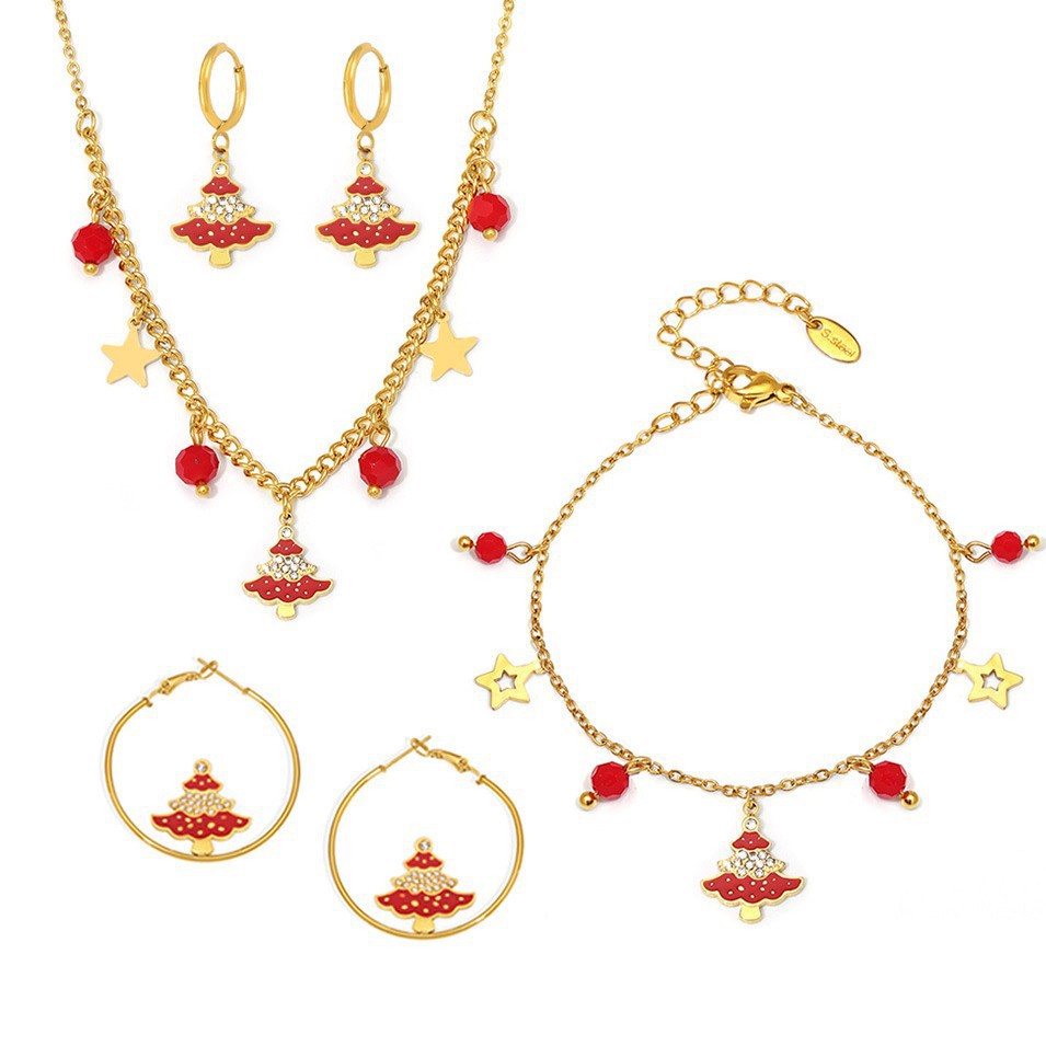 Luxury Stainless Steel Necklace Bracelet and Earring Set for Christmas Gifts
