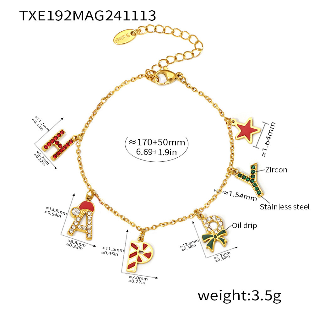 New Enamel Zircon HAPPY Letter Necklace Bracelet and Earring Stainless steel Jewelry Set