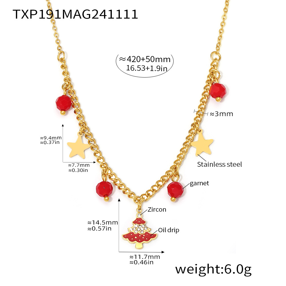 Fashion Christmas Tree Earrings Necklace and Bracelet Set with Pomegranate Star Pendant