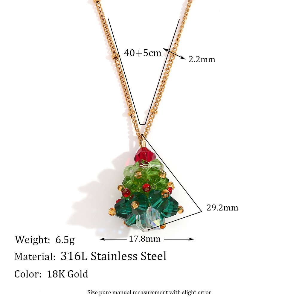 Luxury Stainless Steel Handmade Crystal Christmas Tree Jewelry Set Earrings and Necklace
