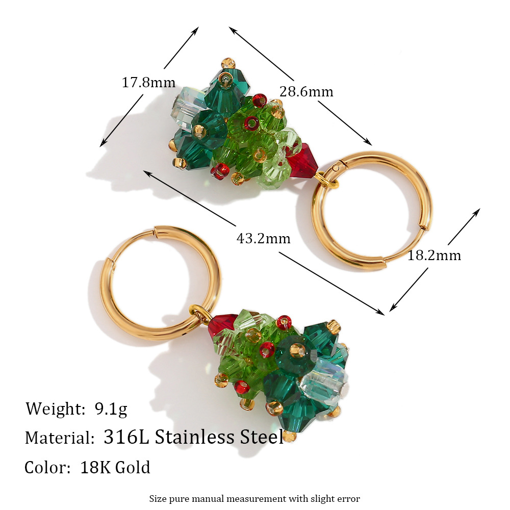 Luxury Stainless Steel Handmade Crystal Christmas Tree Jewelry Set Earrings and Necklace