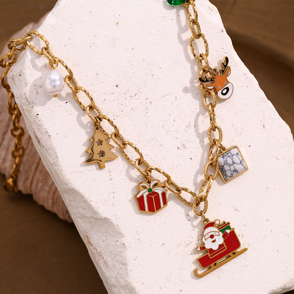Fashion Stainless Steel 18K Gold Plated Christmas Pendant Handmade Necklace