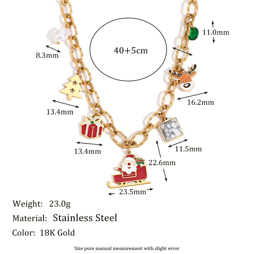 Fashion Stainless Steel 18K Gold Plated Christmas Pendant Handmade Necklace