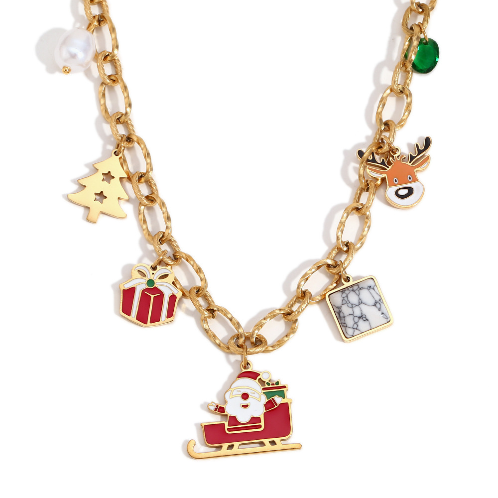 Fashion Stainless Steel 18K Gold Plated Christmas Pendant Handmade Necklace