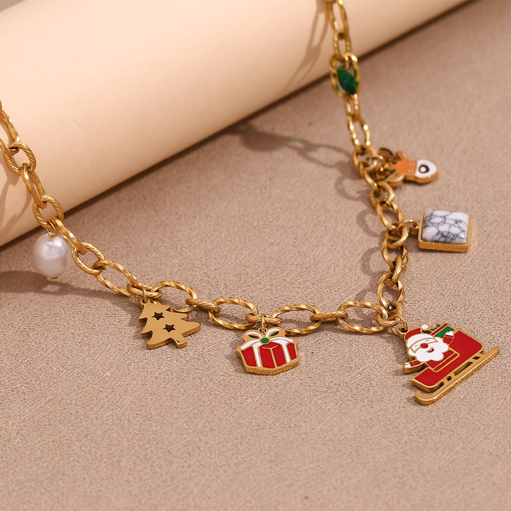 Fashion Stainless Steel 18K Gold Plated Christmas Pendant Handmade Necklace