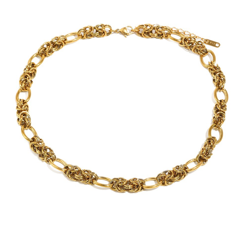 French Vintage Style Handmade Circle Chain Necklace Stainless Steel 18K Gold Plated