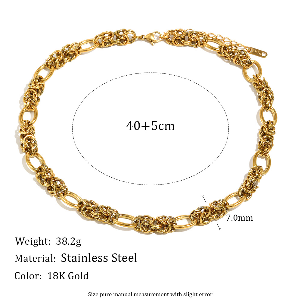 French Vintage Style Handmade Circle Chain Necklace Stainless Steel 18K Gold Plated