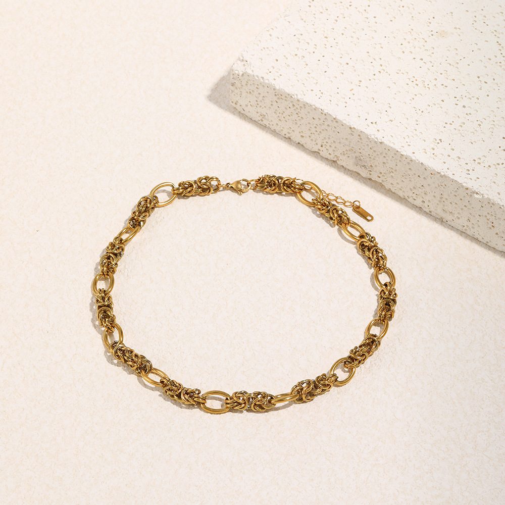 French Vintage Style Handmade Circle Chain Necklace Stainless Steel 18K Gold Plated