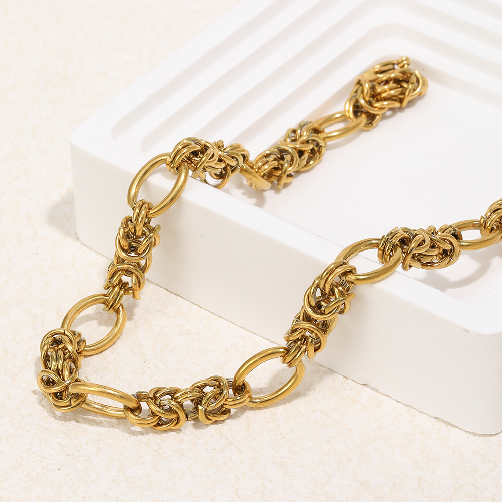 French Vintage Style Handmade Circle Chain Necklace Stainless Steel 18K Gold Plated