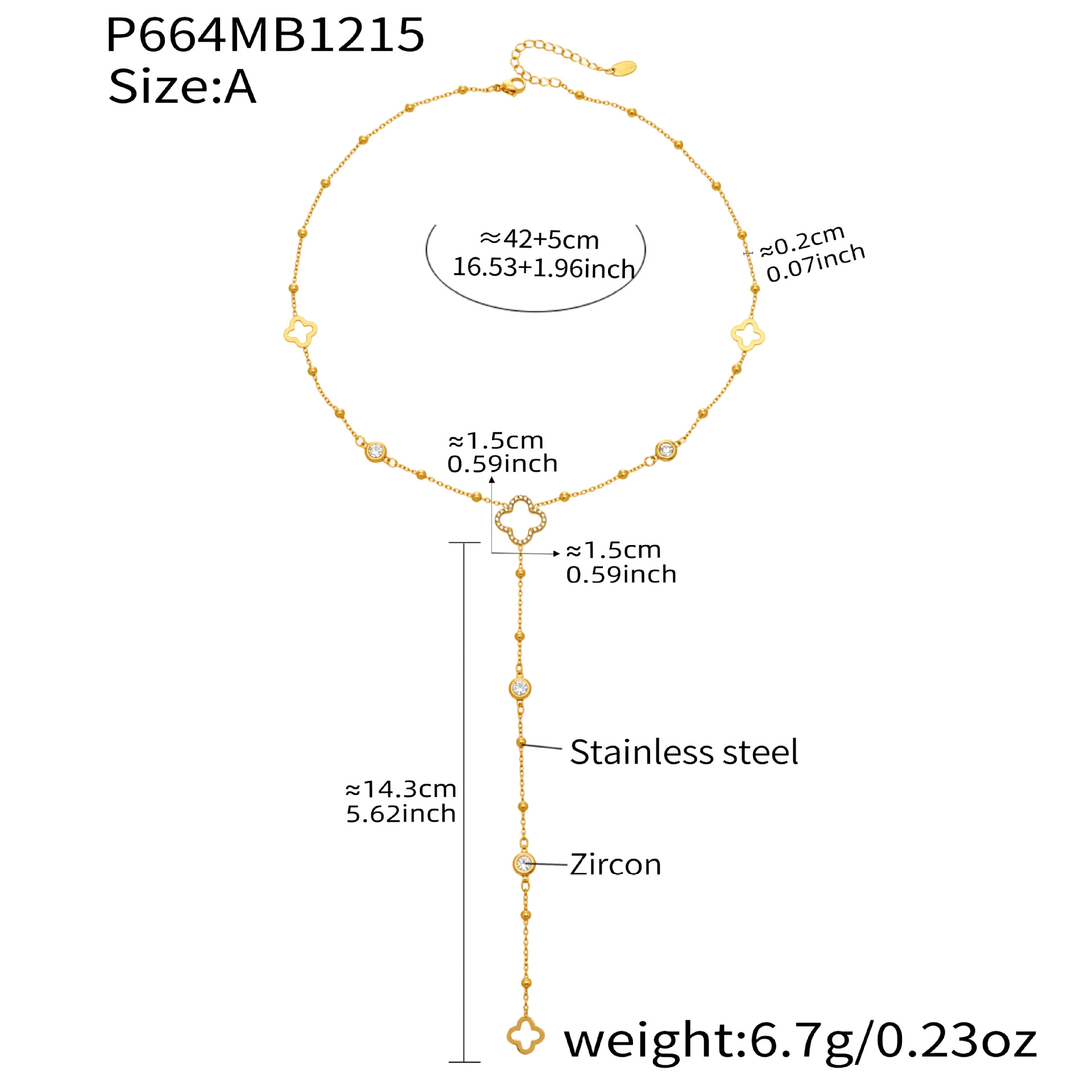 Stainless Steel Full Zircon Clover Chain Necklace with Three Design Options