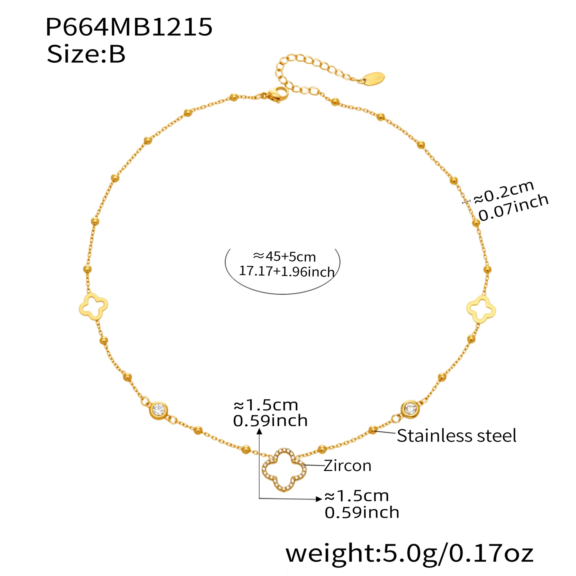 Stainless Steel Full Zircon Clover Chain Necklace with Three Design Options