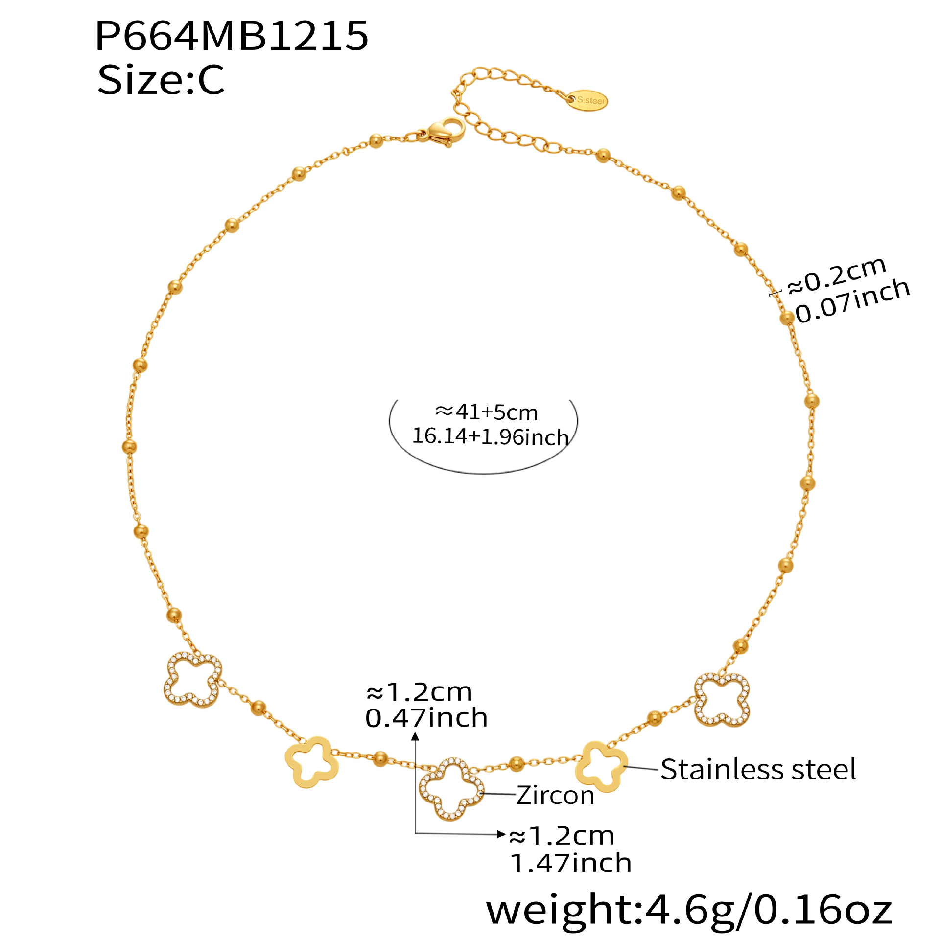 Stainless Steel Full Zircon Clover Chain Necklace with Three Design Options