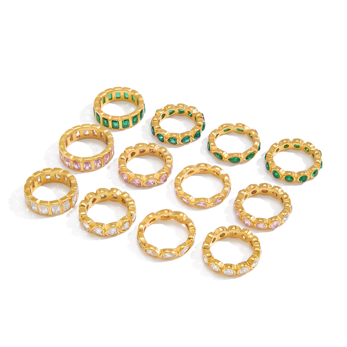 Stainless Steel Zircon Ring 18K Gold Plated Titanium Steel Ring with Heart Round Rectangle and Teard