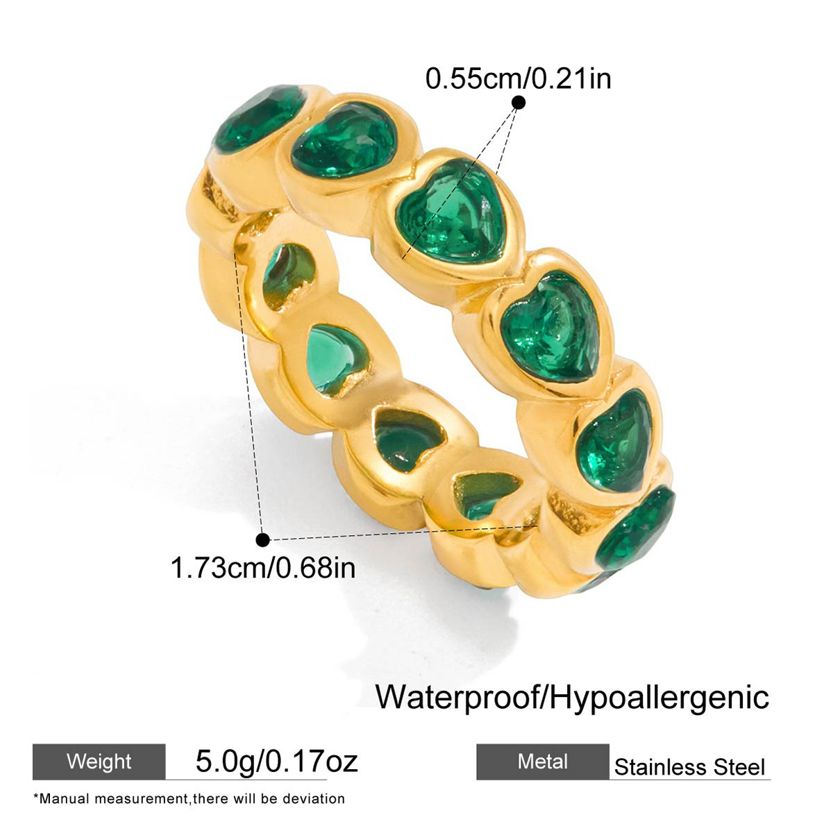 Stainless Steel Zircon Ring 18K Gold Plated Titanium Steel Ring with Heart Round Rectangle and Teard