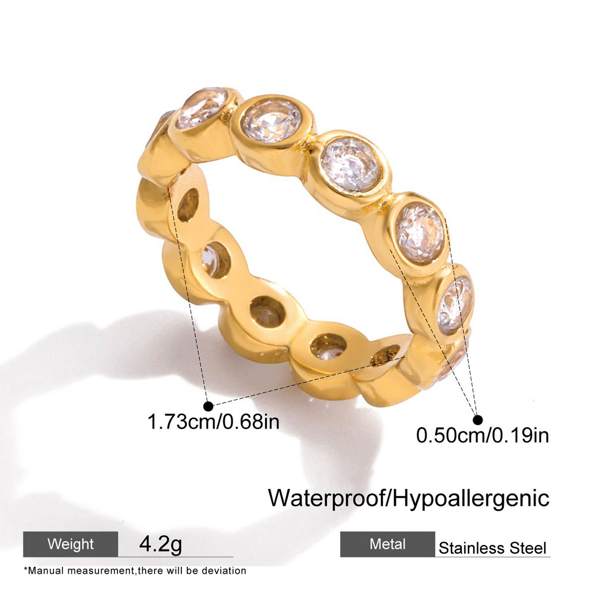 Stainless Steel Zircon Ring 18K Gold Plated Titanium Steel Ring with Heart Round Rectangle and Teard