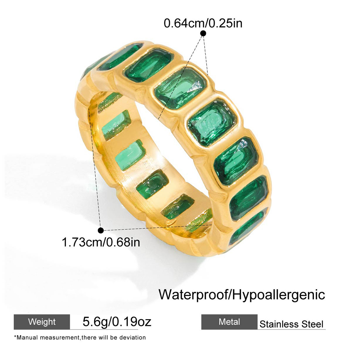 Stainless Steel Zircon Ring 18K Gold Plated Titanium Steel Ring with Heart Round Rectangle and Teard