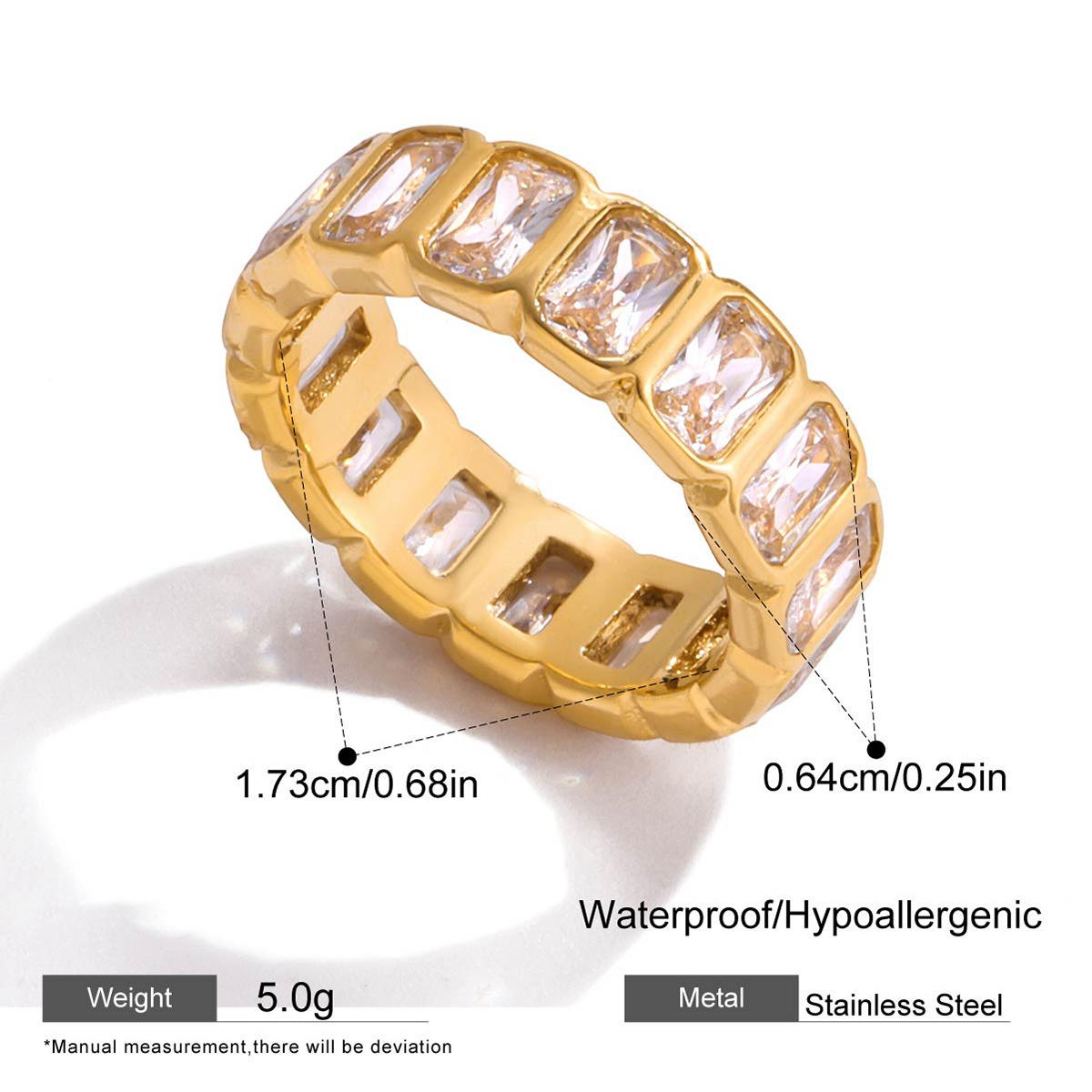 Stainless Steel Zircon Ring 18K Gold Plated Titanium Steel Ring with Heart Round Rectangle and Teard
