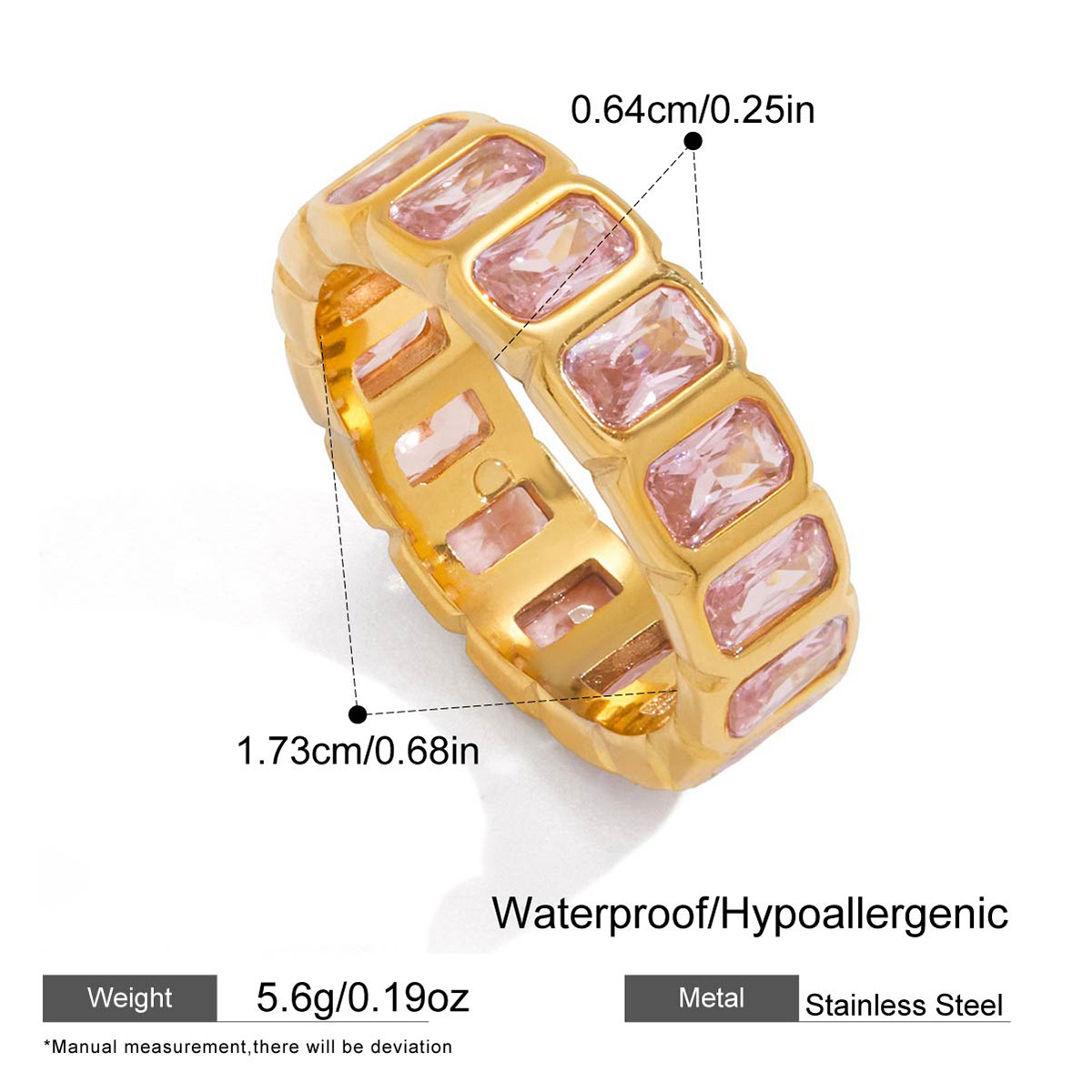 Stainless Steel Zircon Ring 18K Gold Plated Titanium Steel Ring with Heart Round Rectangle and Teard